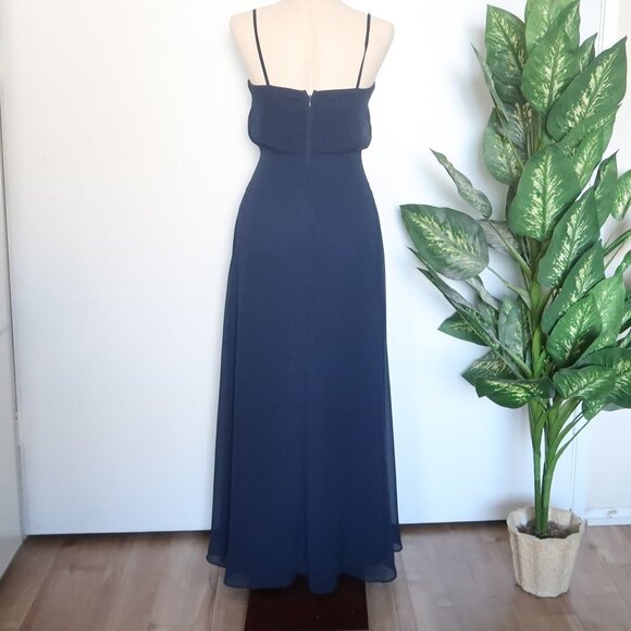 𝅺Birdy Grey Gwennie Navy Chiffon Blouson Spaghetti Strap Maxi Dress Size XS - Picture 9 of 14